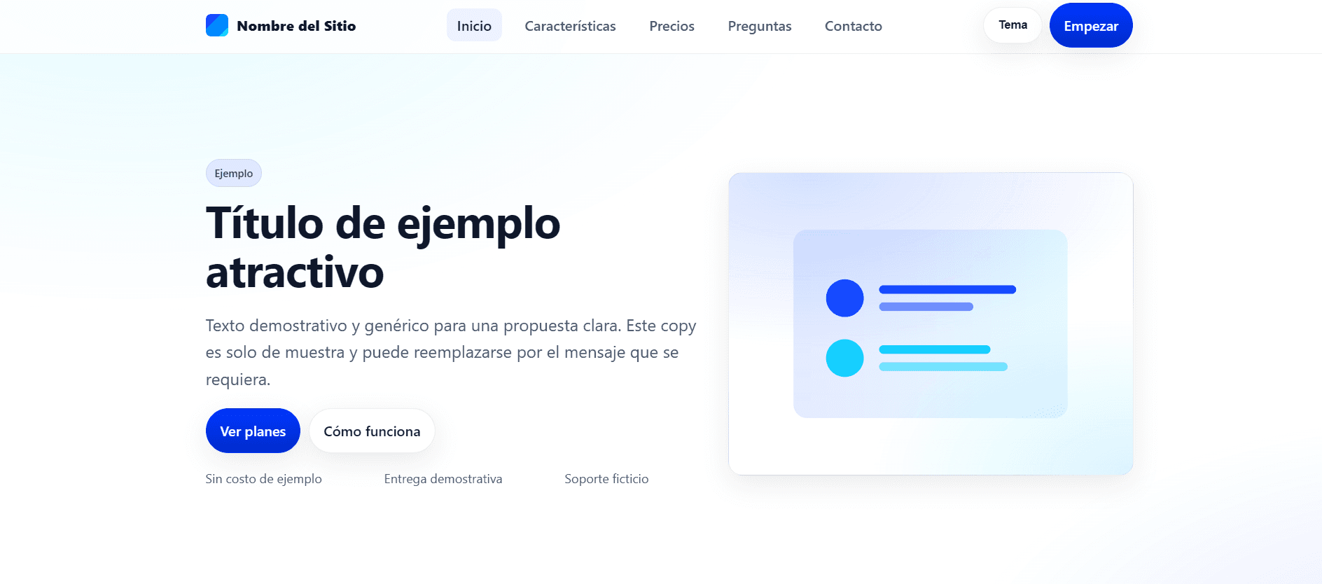 Vista previa de la landing Minimal Clean con acento azul